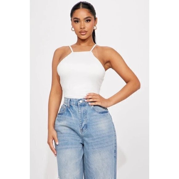 Haute Monde Hight Neck‎ Off White Thong Snap Bottom Bodysuit Size M RefFNB - Picture 3 of 8